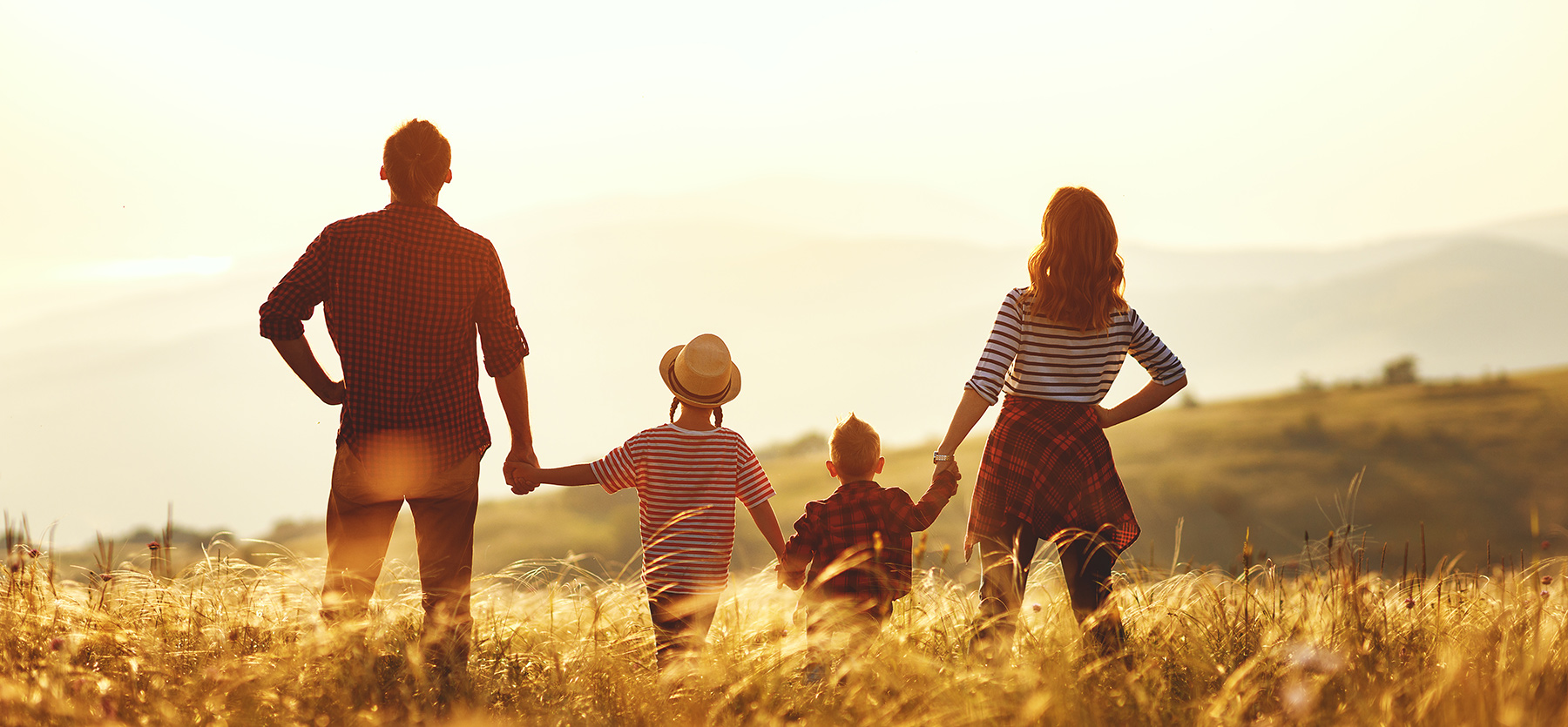Family holding hands sunset