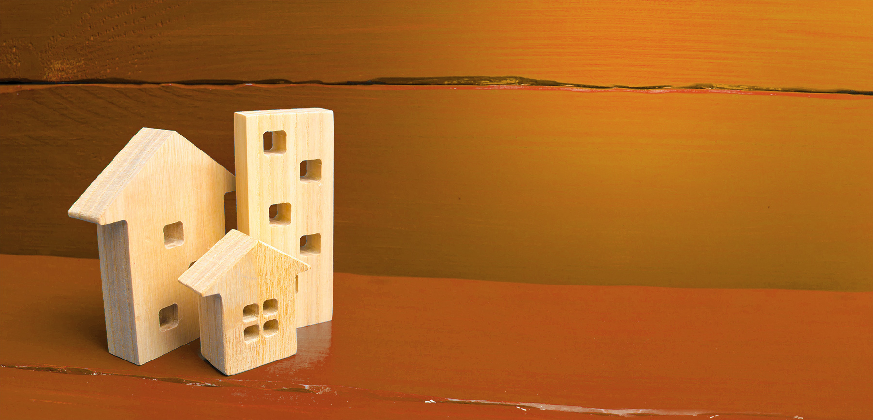 Wooden blocks in the shape of houses